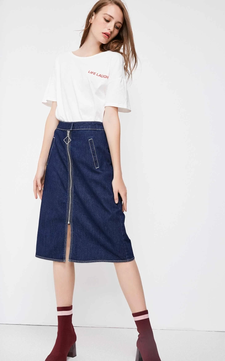 Vero Moda New Women's Decorative Zip A-lined Denim Skirt | 318337519