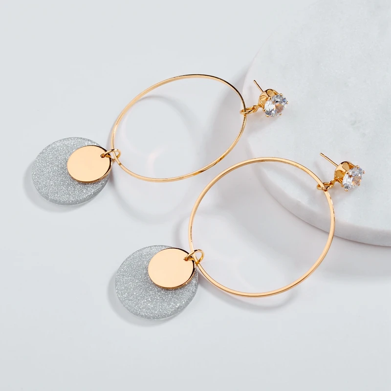 DANZE Simple Fashion Gold Color Geometric Big Round Earrings for Women Hollow Crystals Drop Jewelry 5 | Украшения и аксессуары