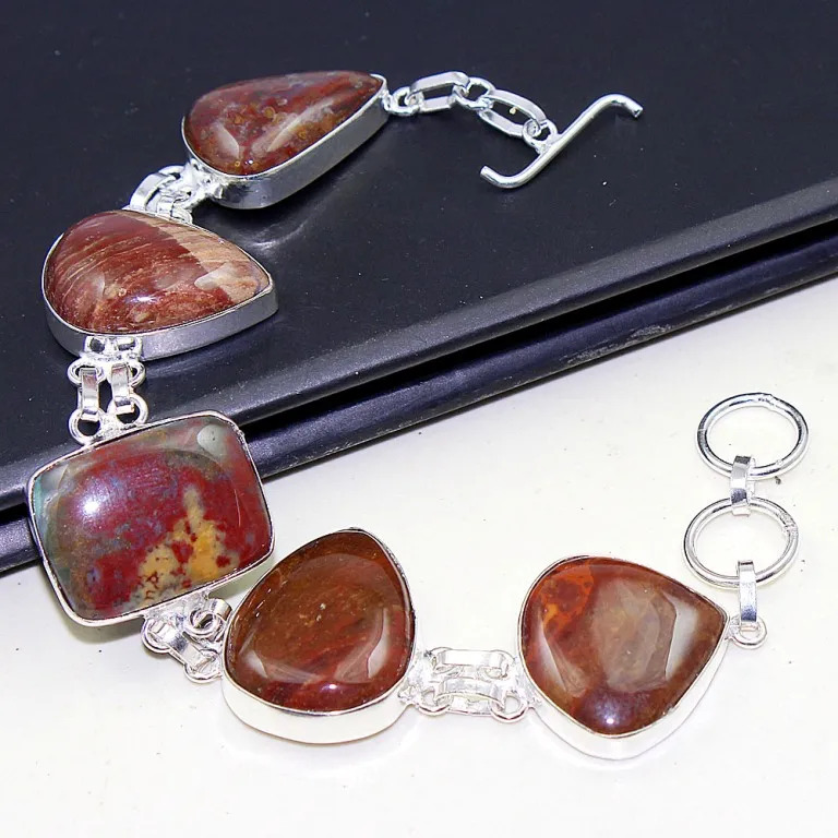 

jaspper Bracelet Silver Overlay over Copper , 22cm, B0623