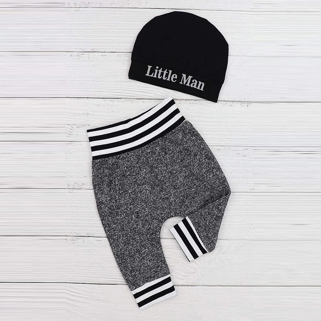 Kids Clothes Newborn Baby Boy Girl Letter Print Romper+Pants+Hat 3PCS Outfits Set Bebek Giyim | Детская одежда и обувь