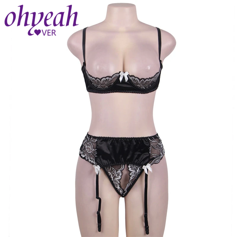 Ohyeahlover, черный, прозрачный, женский, 2 шт., бюстгальтер, Открытая грудь, сексуальный бюстгальтер, наборы, нижнее белье, открытый бюст, бюстгальтер с подвязками, комплект нижнего белья, RM80319