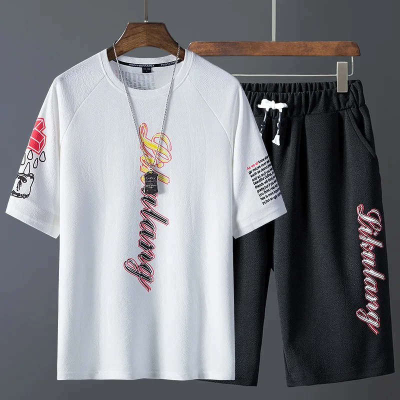 Свободная футболка с короткими рукавами + шорты комплекты для мужчин Летние