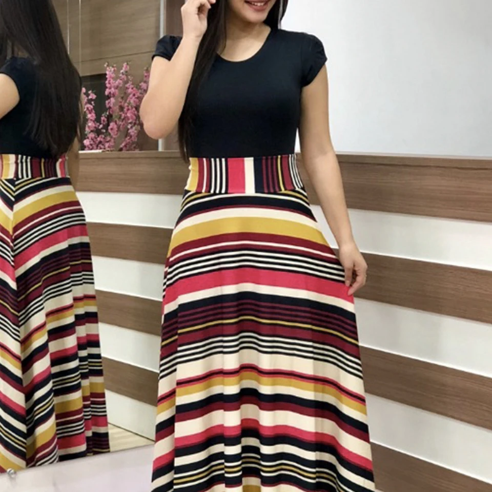 Цветочный Приталенное Платье Женщина Красный Лоскутный Стиль Бохо Макси 3XL