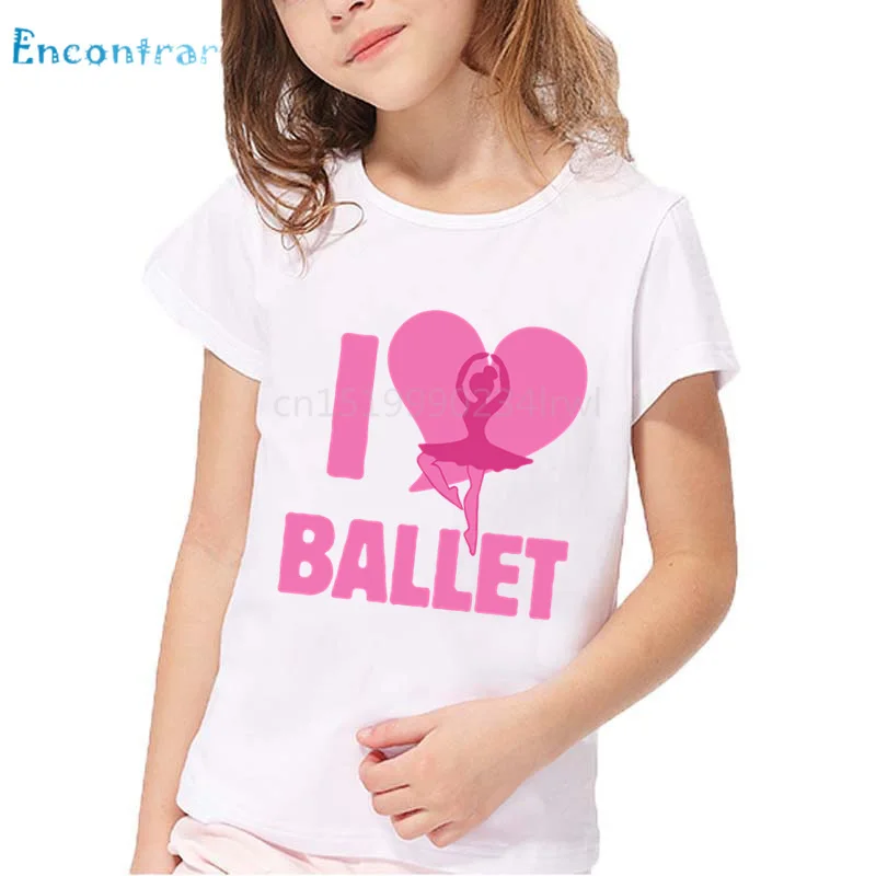 Детская футболка с принтом I Love Ballet Детские дизайнерские летние топы короткими