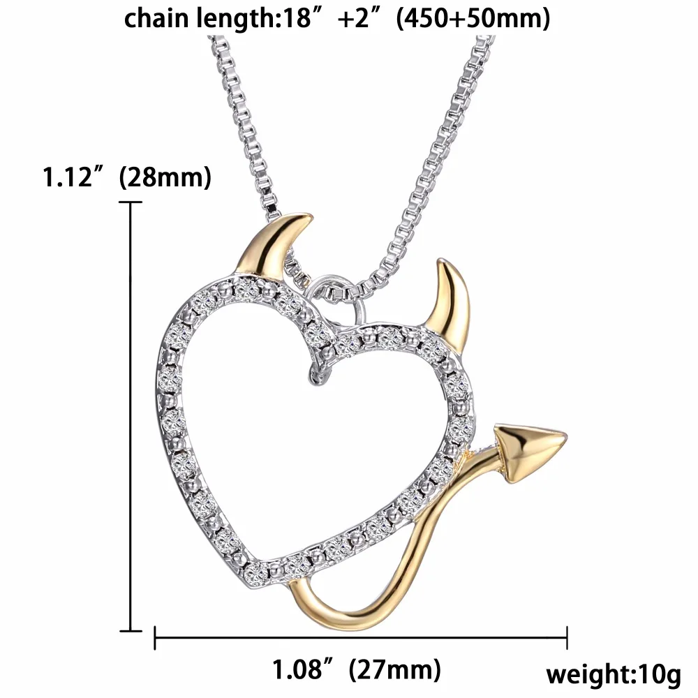 

Hot Gold and Silver Plated Love Heart Accent Devil Heart Pendant Necklaces Jewelry for Women Ladies Cute Crystal Gifts