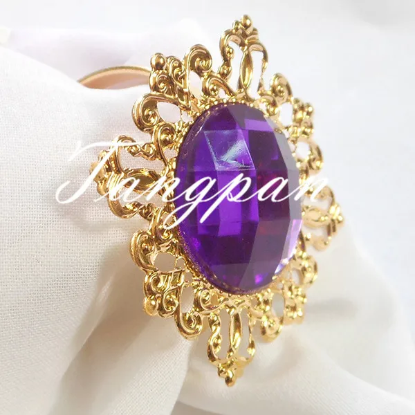 

Tangpan 60pcs Gold Metal Rhinestone Napkin Ring Wedding Napkin Holder Bride Shower Decorations Supper Busy Favored-Dark Purple