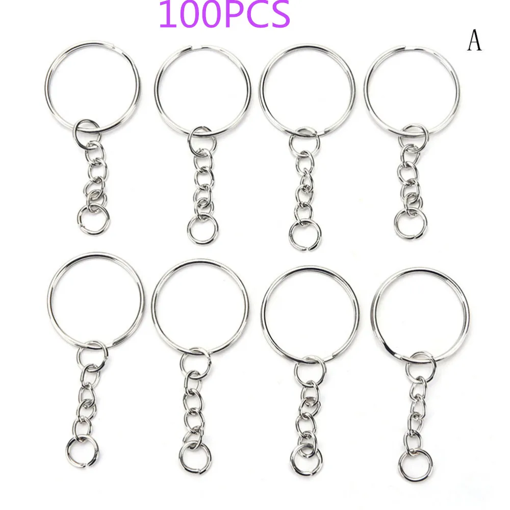 100pcs 30/50/100 шт./компл. серебристое кольцо для ключей, держатель для 3 вида стилей ювелирных изделий, брелки для ключей с ringkey цепи из нержавеющего сплава круг "сделай сам" с фокусным расстоянием 25 мм - Название цвета: 100pcs