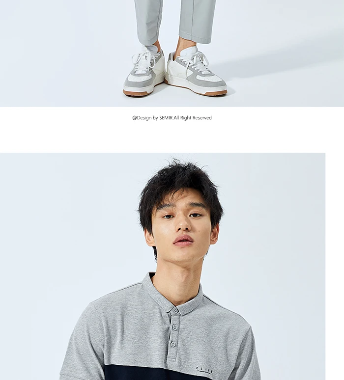 SEMIR, Мужская рубашка поло, лето, цвет, контрастная строчка, тренд, мужская рубашка поло с буквенным принтом, Студенческая рубашка поло