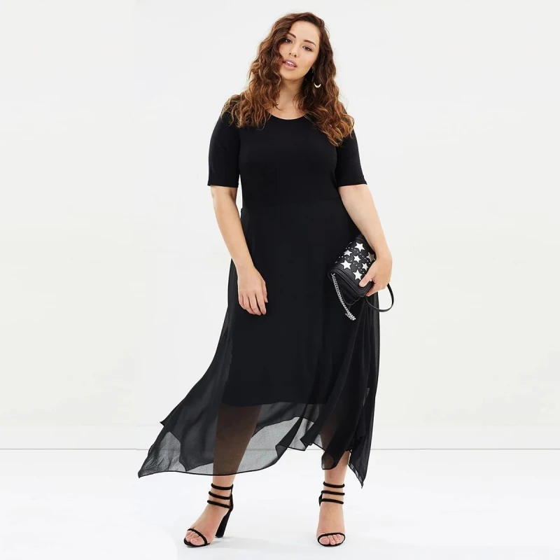 Летнее женское платье больших размеров 7xl 6xl 5xl 2018 асимметричное черное