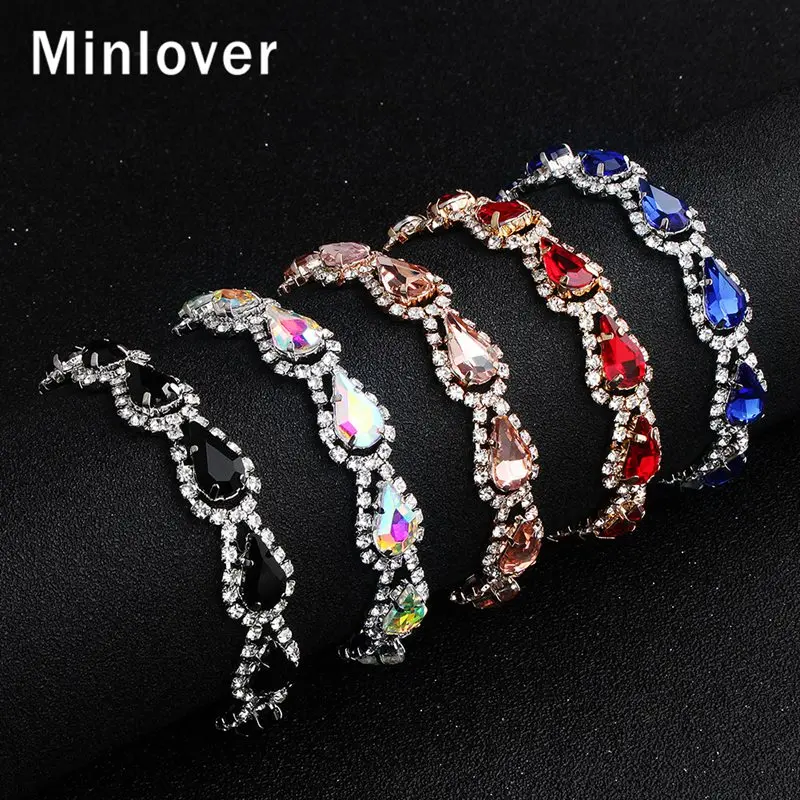 Minlover тренд капли воды Хрустальная цепочка браслеты для женщин 5 цветов тредроп