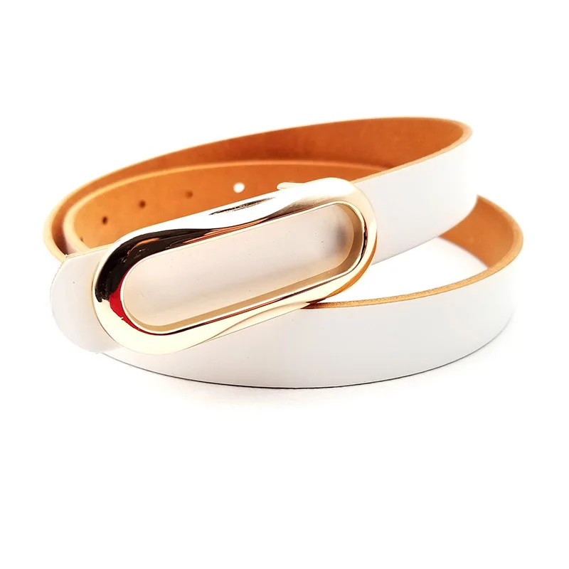 

Korean version of the new simple fashion ladies belt smooth buckle leather top layer leather vegetable tanned leather belt