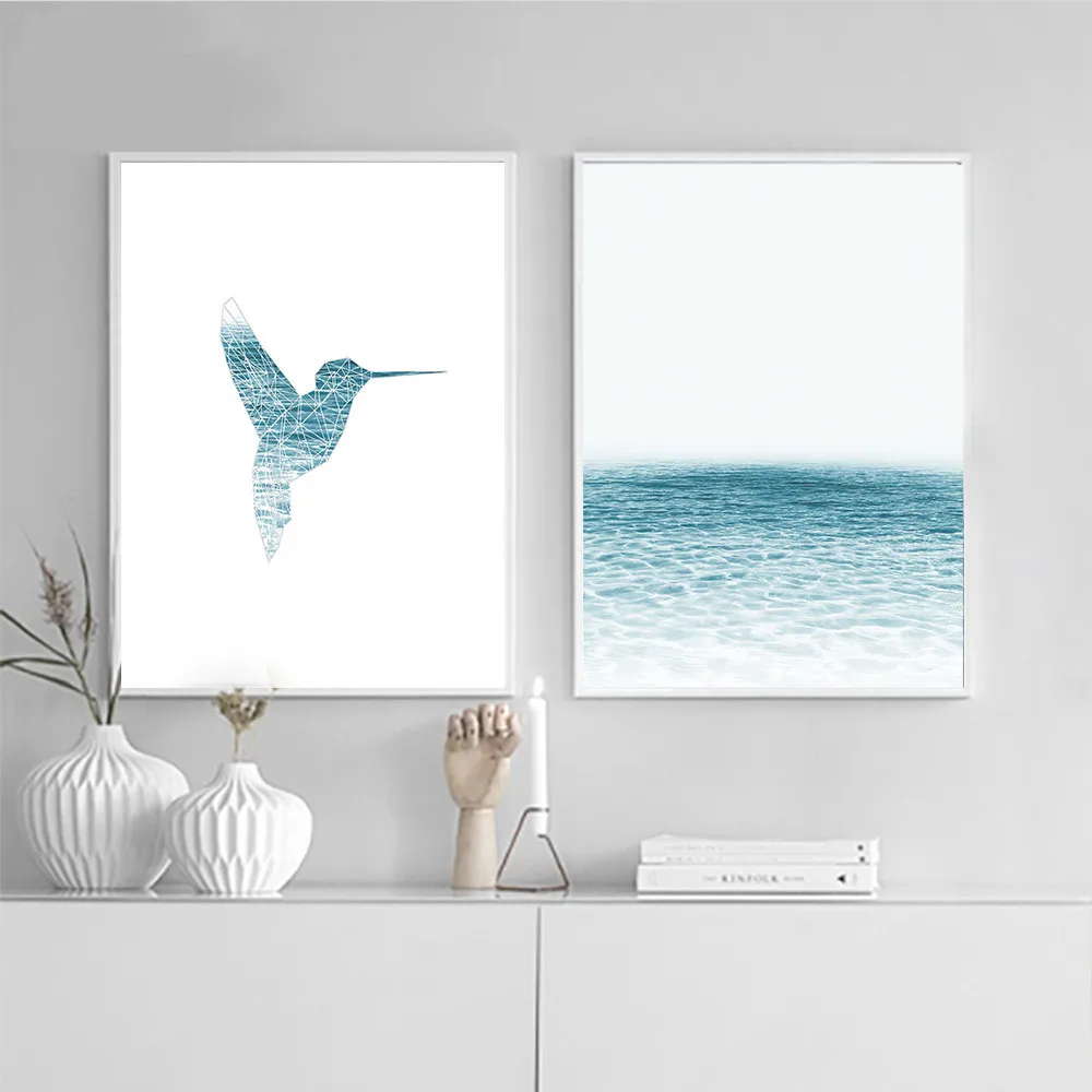 

Nordic Blue Sea Bird Abstract Set Wall Art Canvas Painting Poster For Home Decor Posters And Prints Unframed Decorative Pictures