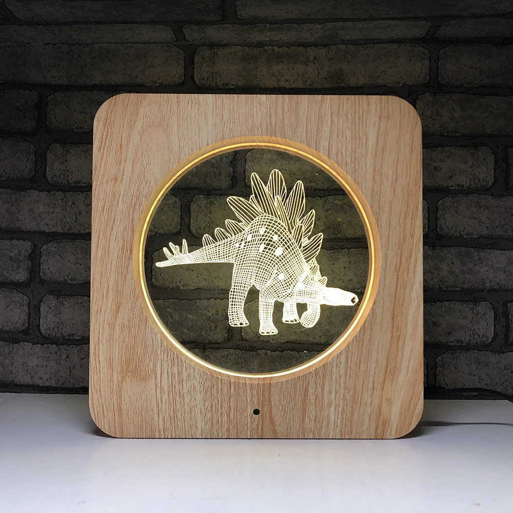

New Wooden Cartoon Dinosaur 3D LED RGB Night Light 7 Color Change Desk Light Action Figures 488 Boys Girls Christmas Toys
