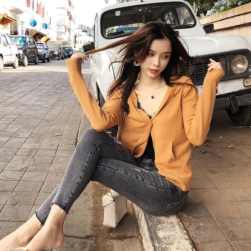 2019 MISHOW Autumn chic style daily causal Knitted coat women long sleeve Single-breasted with hat Knit cardigan MX18C6249 |
