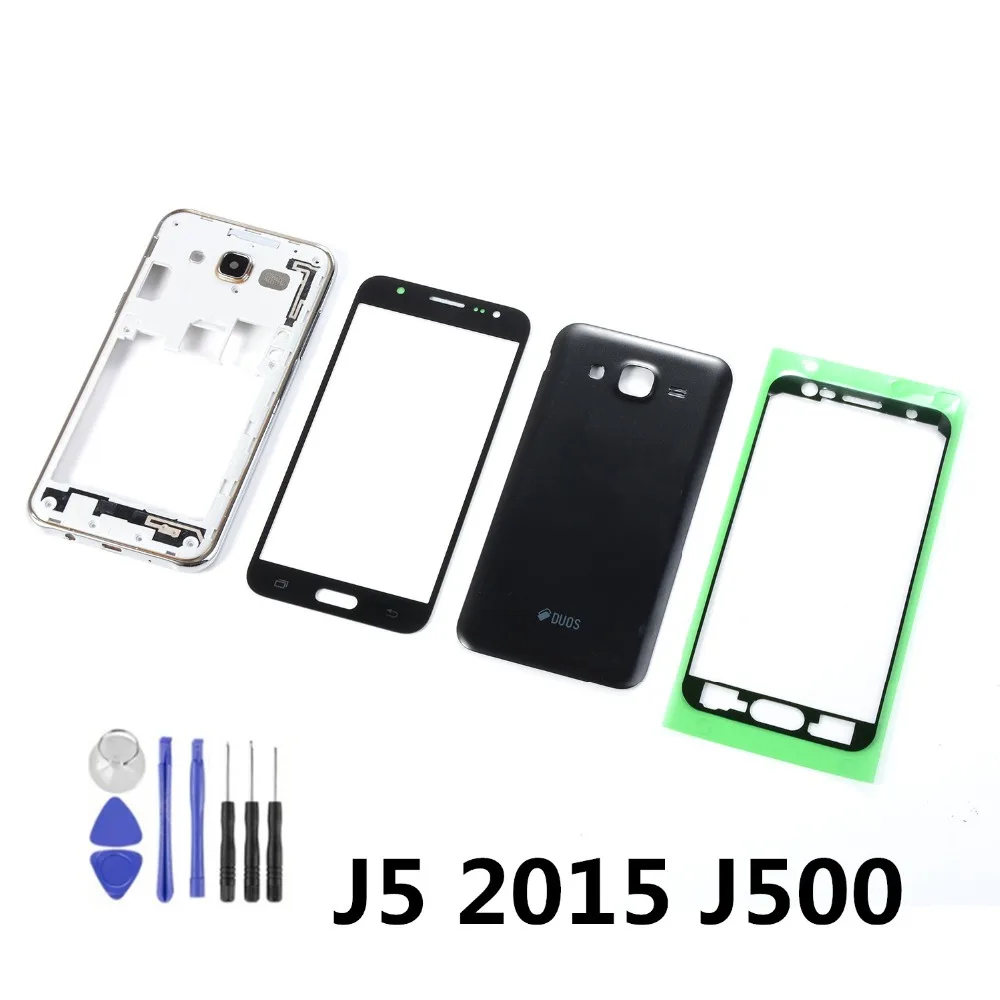 

For Samsung Galaxy J5 2015 J500 J500F J500H Housing Middle Frame+Battery Back Cover+Front Touch Screen Sensor+Adhesive+Tools