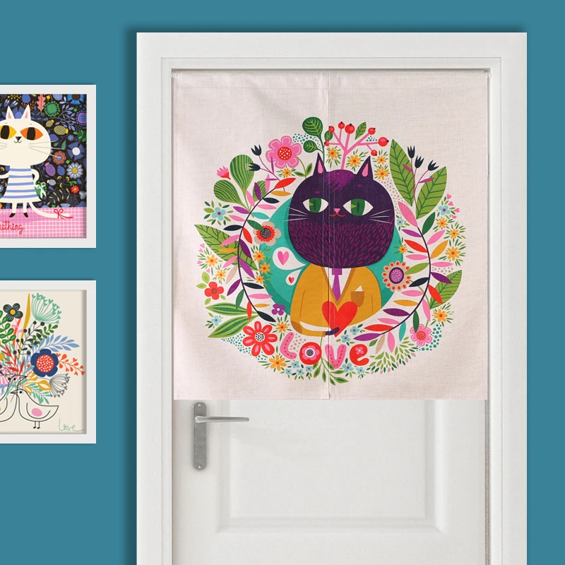 

Cute children Cartoon Colorful Flora fauna modern Door Curtain Linen Tapestry Study Bedroom Home Decor Bedroom Kitchen Curtain