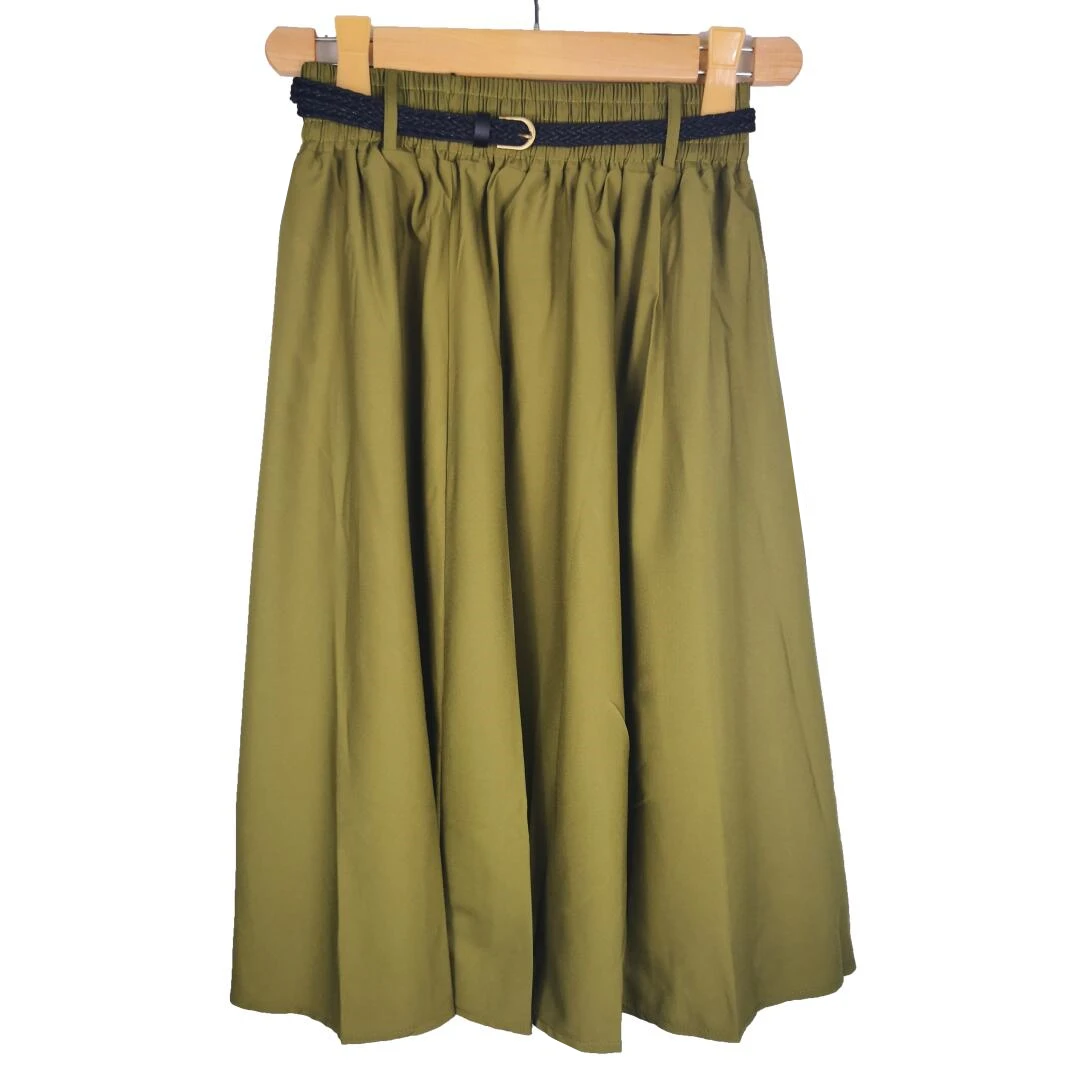 Midi Knee Length Summer Skirts Womens With Belt Fashion Casual Korean Ladies High Waist Pleated A-line School Women Skirt Female | Женская