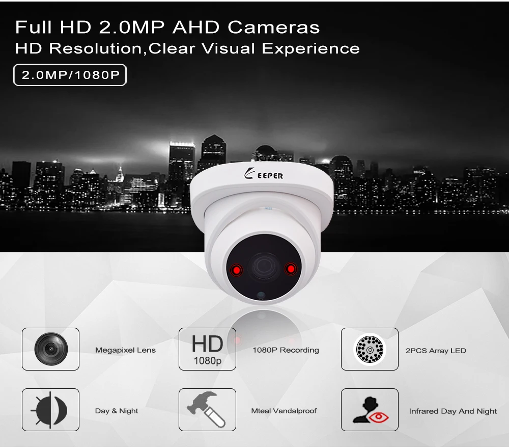 Keeper 3.6MM объектив 1080P 2.0MP VandalProof В помещении AHD камера Ночное видение металл Anti-vandal аналоговый видеонаблюдение камера