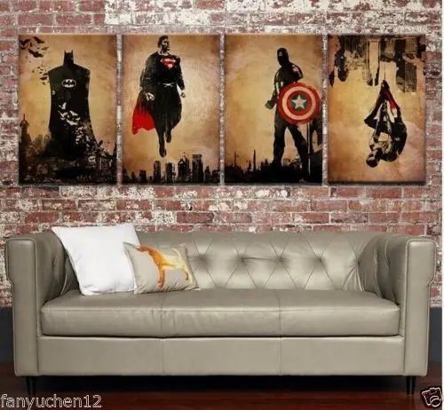 

WOW--4 Superhero Modern TOP Decor ART canvas OIL Painting-No stretch