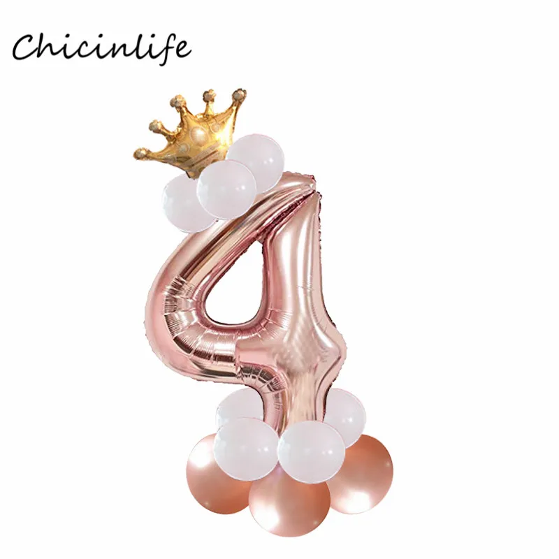 Chicinlife мальчик девочка 4th Happy Birhday украшение номер 4 шар День рождения корона шляпа 4 года День рождения принадлежности - Цвет: Rose gold 4