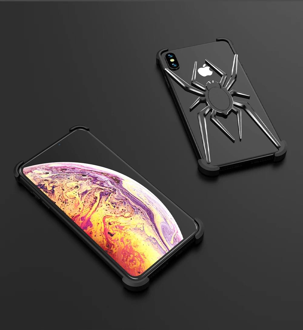 R-JUST Алюминиевый металлический чехол с пауком для iPhone 11 Pro Max XS Max XR X 8 7 Plus, чехол с Железным человеком, защитный чехол для телефона, кожаная сумка