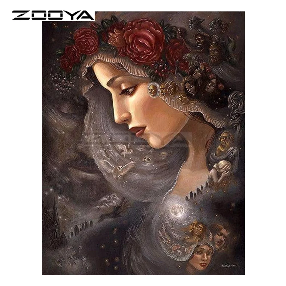 ZOOYA 5D DIY алмазная живопись женщина луна цветок сова персонаж вышивка крестиком