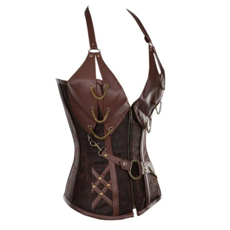Черный с лямкой на шее корсет Overbust Готический костюмы для женщин корсеты и бюстье