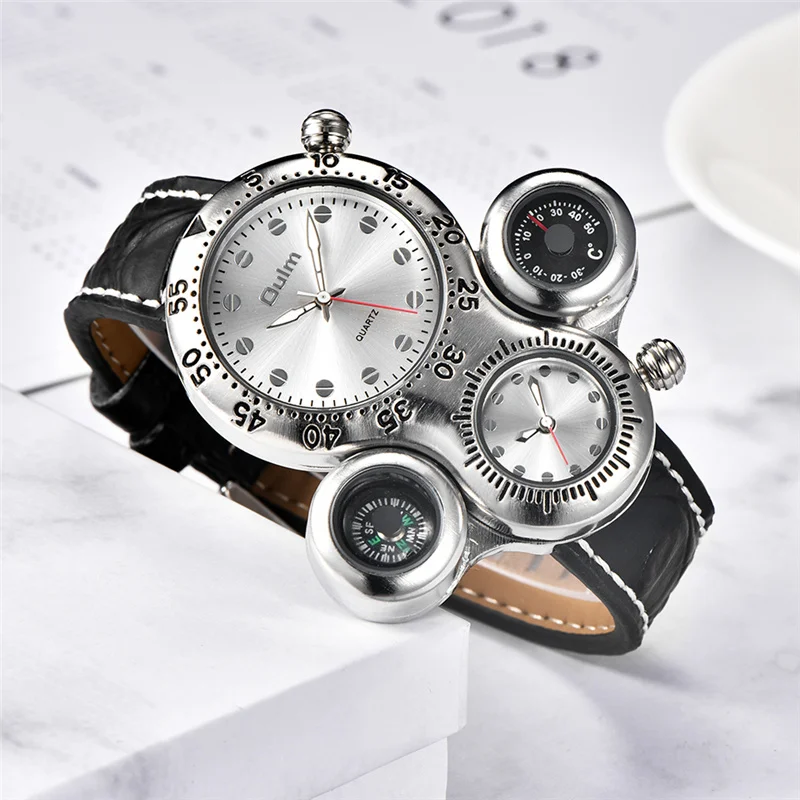 

Oulm 1149 Octopus Unique Design Sport Watches Men Two Time Zone Wristwatch Decorative Compass Casual Male Quartz Watch