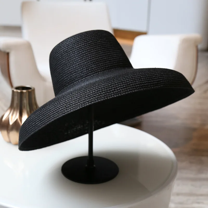 Sombrero de paja de Audrey Hepburn, herramienta de modelado hundida, sombrero de ala grande en forma de campana, vintage, alta habilidad, atmósfera de playa turístico