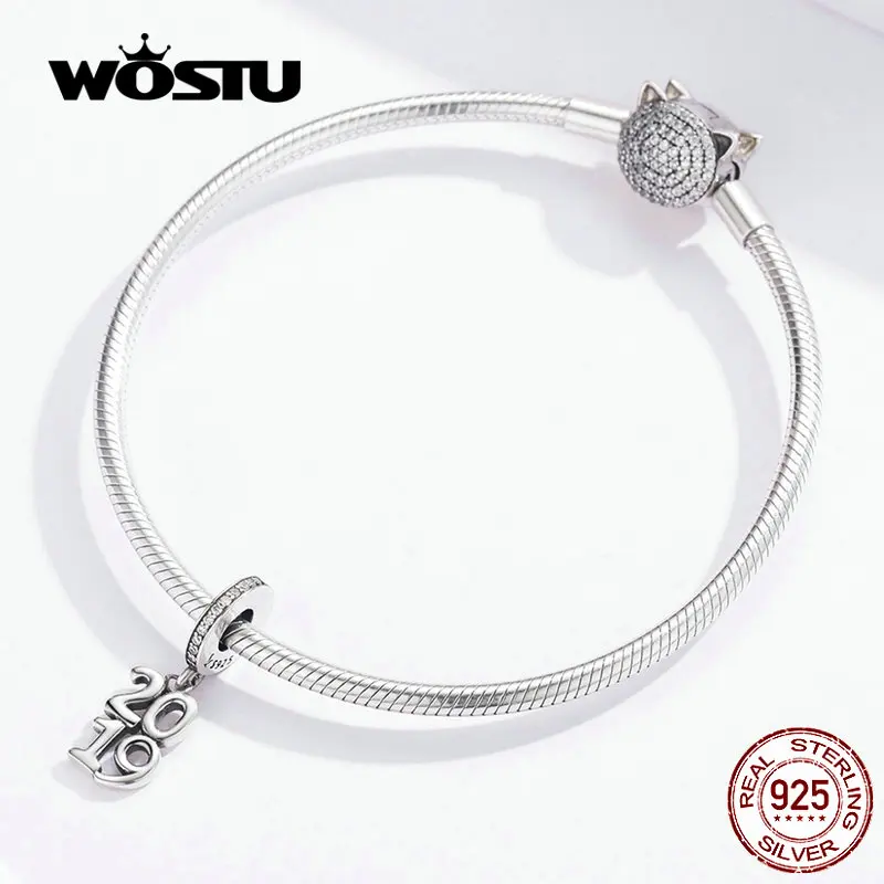 WOSTU 2019 счастливый год номер болтается Шарм серебряные бусины 925 пробы подходит