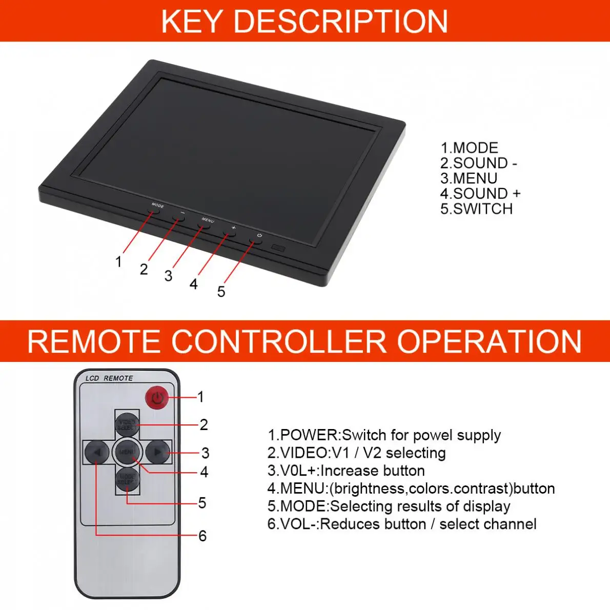 12V 8 дюймов HD светодиодный TFT LCD автомобильный монитор Мини ТВ компьютер 2 канала