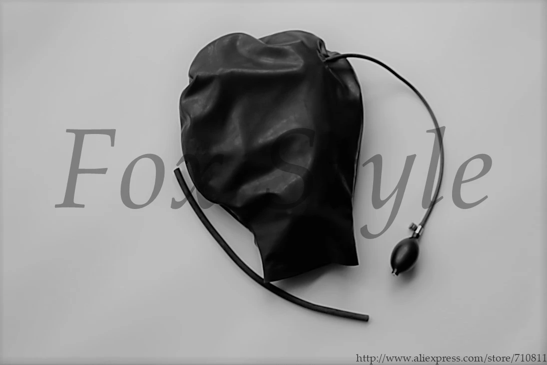 Fetish Mask Latex Hood Black color Full Cover With Inflatable Gag Facility Plus Size Hot Sale Adult products SEXY LIFE