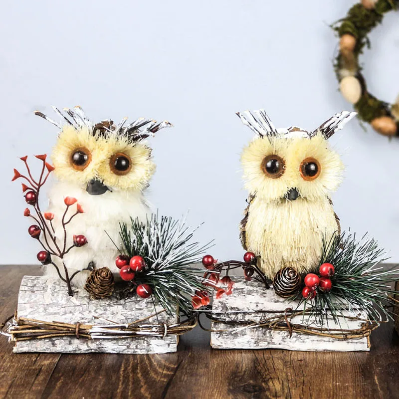 

10.6" Hand Made New Year Ornament for Home Owl Natural Pine Cones 2PCS Handmade Decorations Christmas Snow Seasonal Home Decors