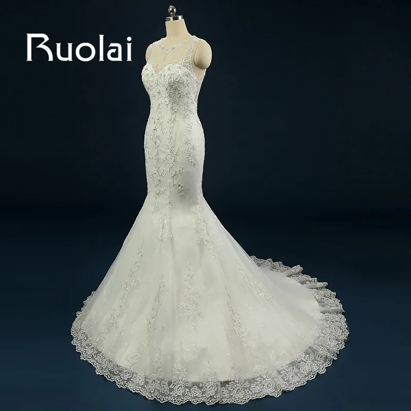 

vestido de noiva Mermaid Wedding Dress 2018 Long Train Beads Appliques Illusion Back Wedding Gowns Sleeveless Bridal Dresses