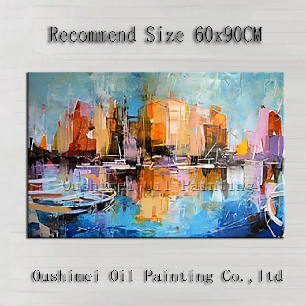 Картина с ножом ручная роспись абстрактное здание морем картина маслом на холсте