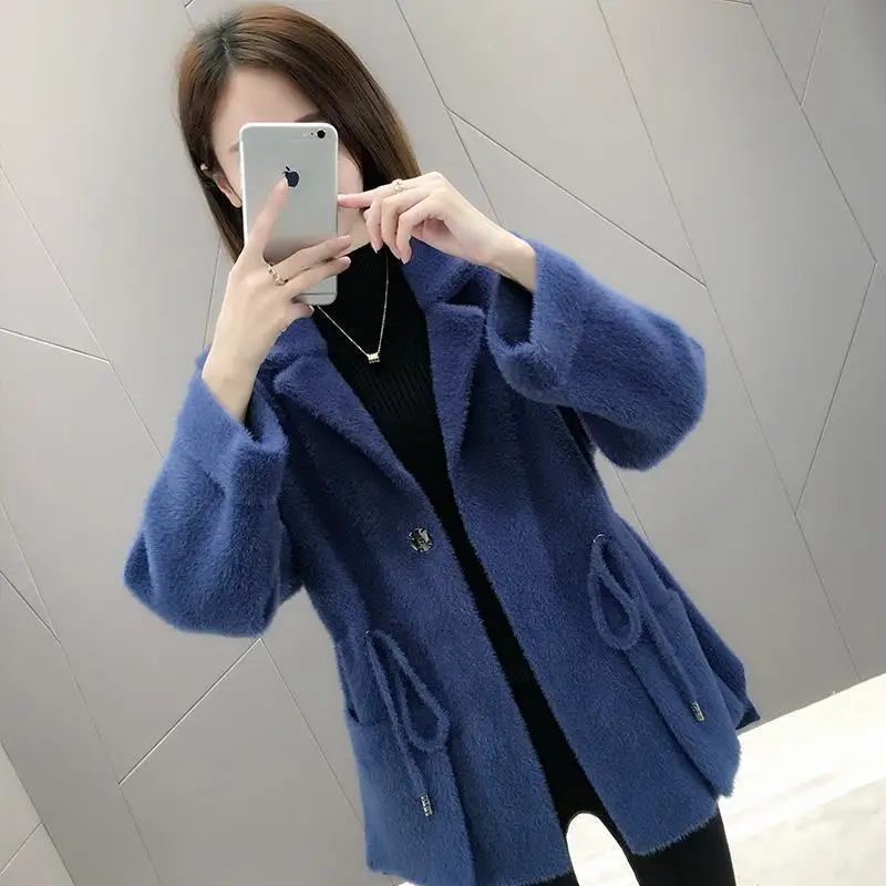 2019 женская Норковая короткая меховая накидка Толстая теплая с одной пуговицей