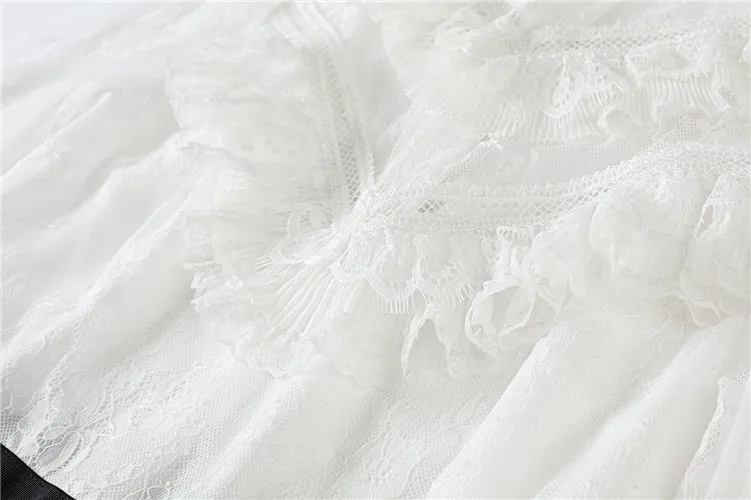 2018 весеннее Белое Короткое женское платье с воротником стойкой и рукавами 3/4