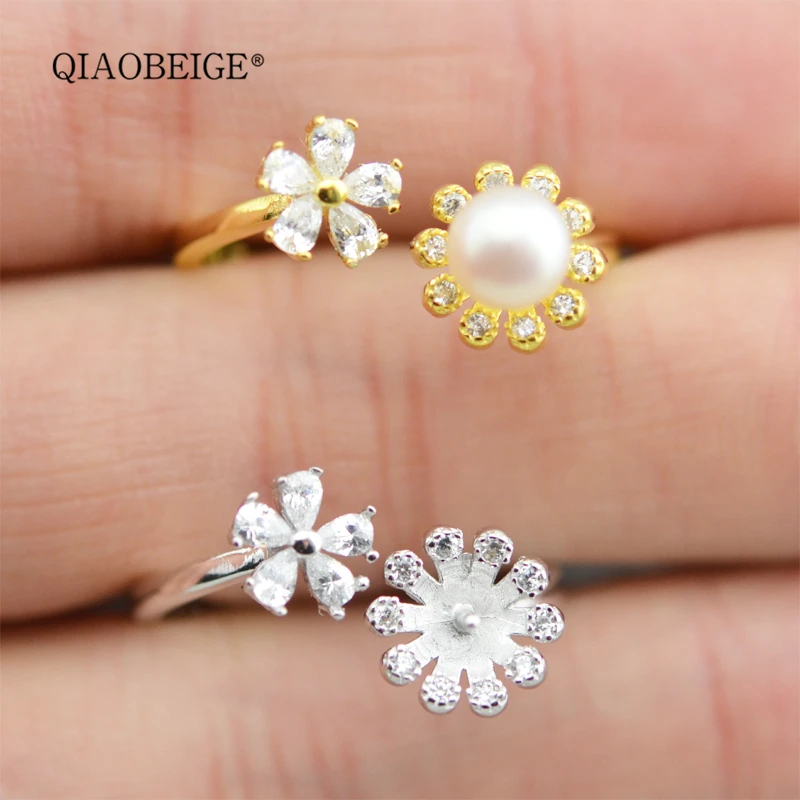 QIAOBEIGE Серебро 925 кольцо diy маленькая жемчужина фитинги цветок ювелирные аксессуары для женщин девочек регулируемое Открытое кольцо Китай распродажа