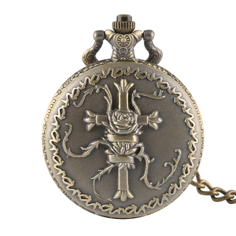

3D Cross Design Quartz Pocket Watch Retro Steampunk Bronze Colar Masculino Gifts for Men Women With Necklace Reloj De Bolsillo