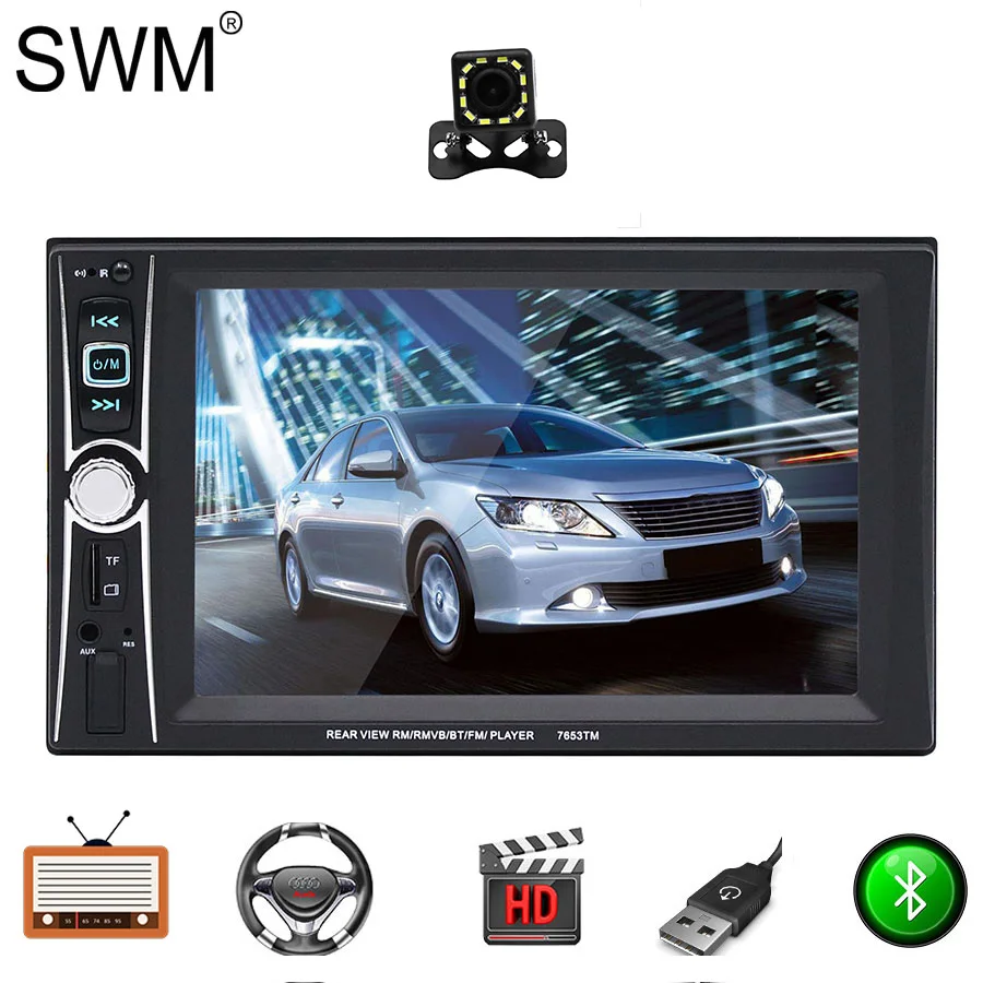 SWM радио автомобиля стерео 6," авторадио радио Bluetooth Зеркало Ссылка Estereo де Авто Con Pantalla Реверсивный Изображение радио Coche USB FM - Color: Radio with Camera 3