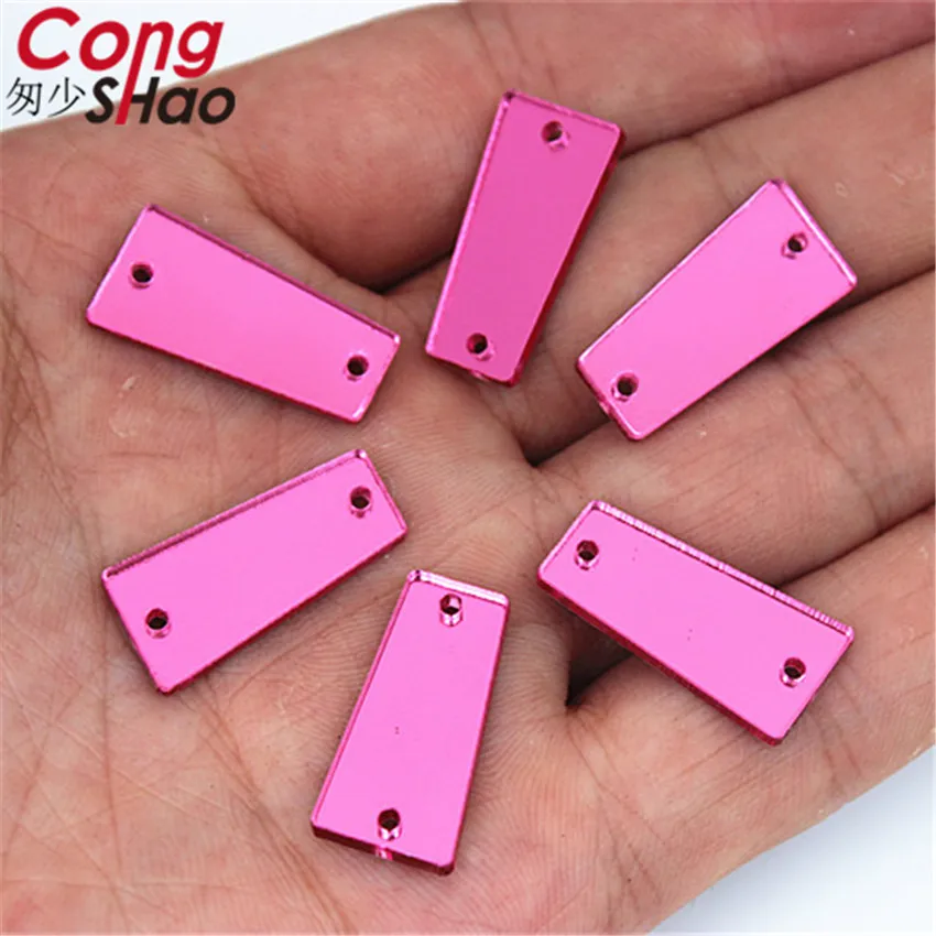 11x22mm Cong Shao, 40 шт., высокое качество, фуксия, зеркальные пришитые Стразы с отверстиями, плоская задняя сторона, акриловый пришивной камень для отделки костюма YB997 - Цвет: 11x22mm
