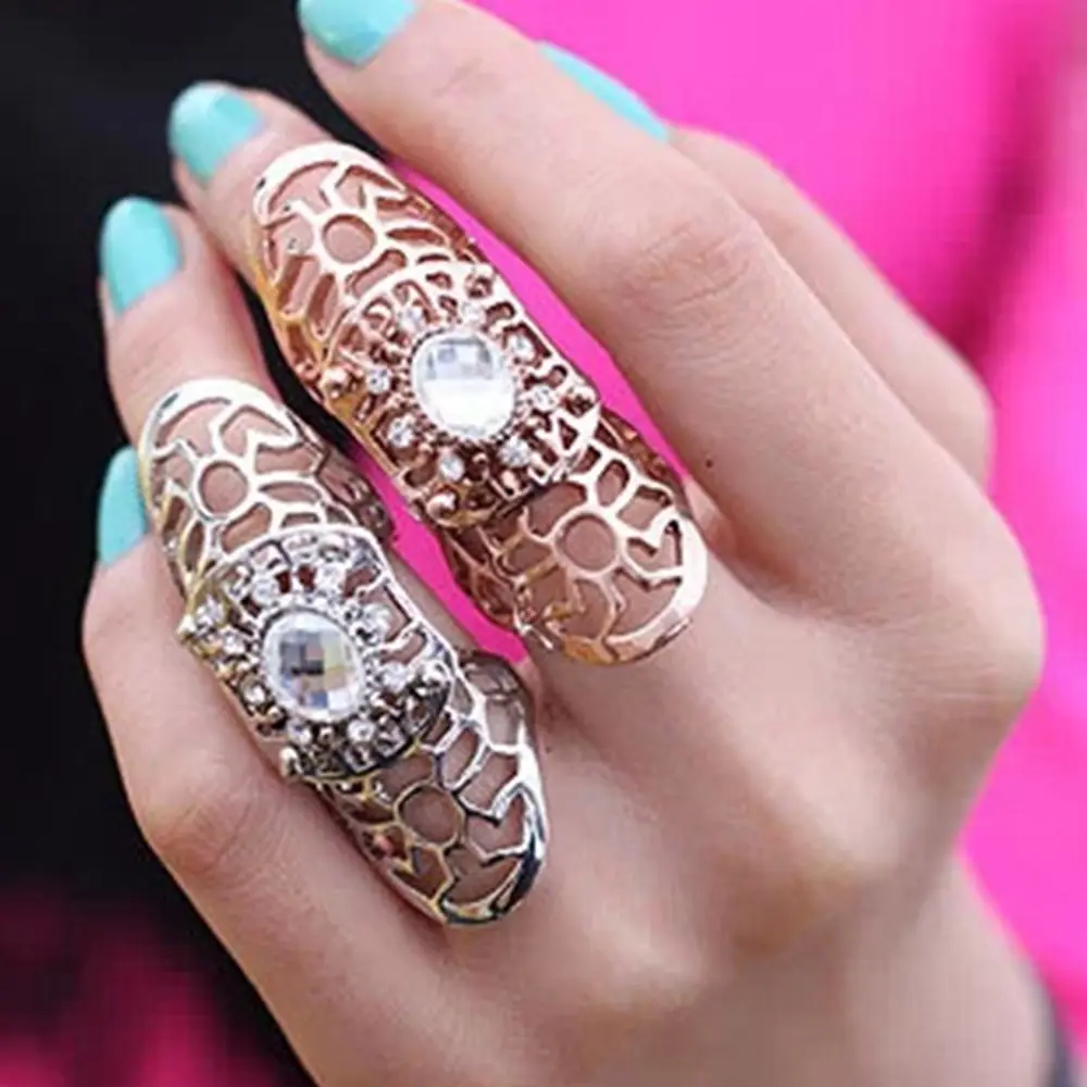 New 1 Pcs Cool Full Finger Claw Rings for Women /Men Fashion Jewelry Hollow Punk Rock Scroll Joint Crystal Ring for Party