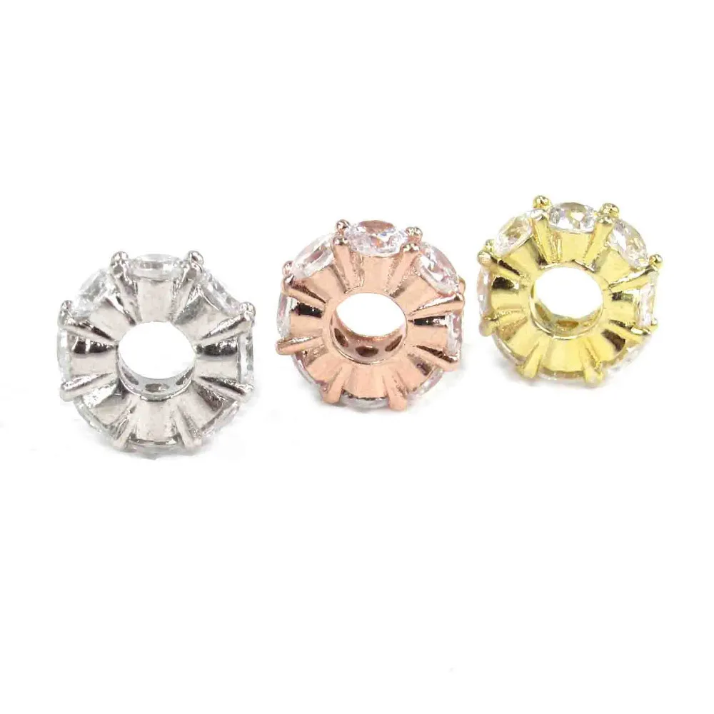 Бесплатная доставка 4*12 мм золото Мозаика Циркон большое отверстие Латунь Rondelle