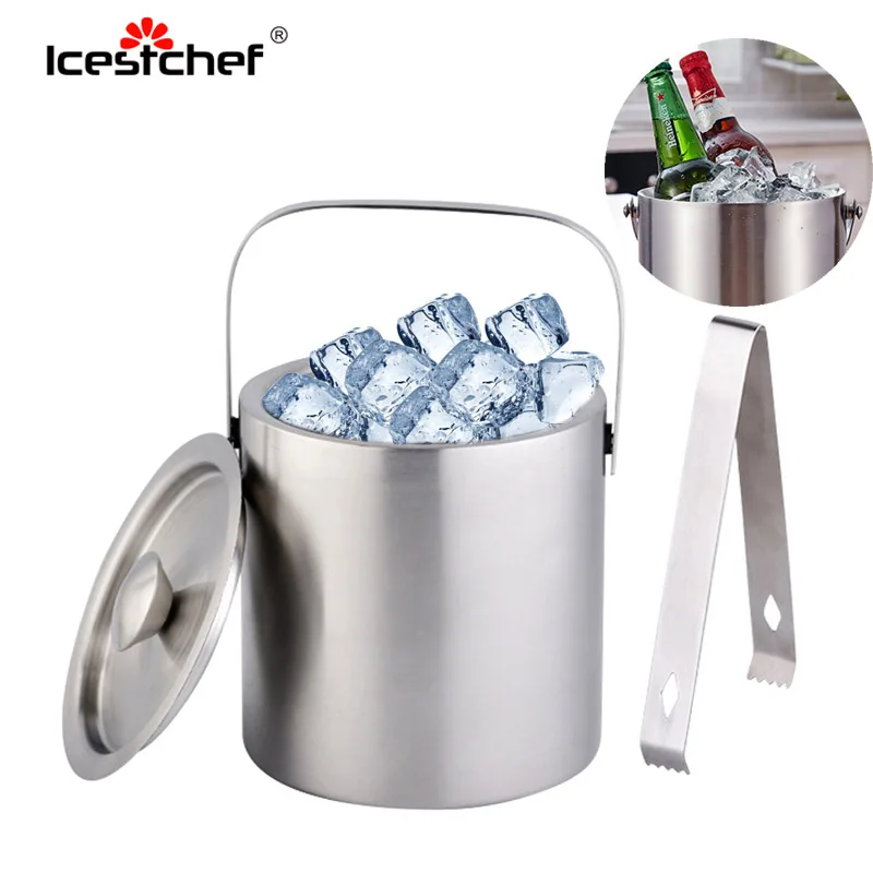 ICESTCHEF 1.3л ведро для шампанского из нержавеющей стали с щипцы льда двойная стена