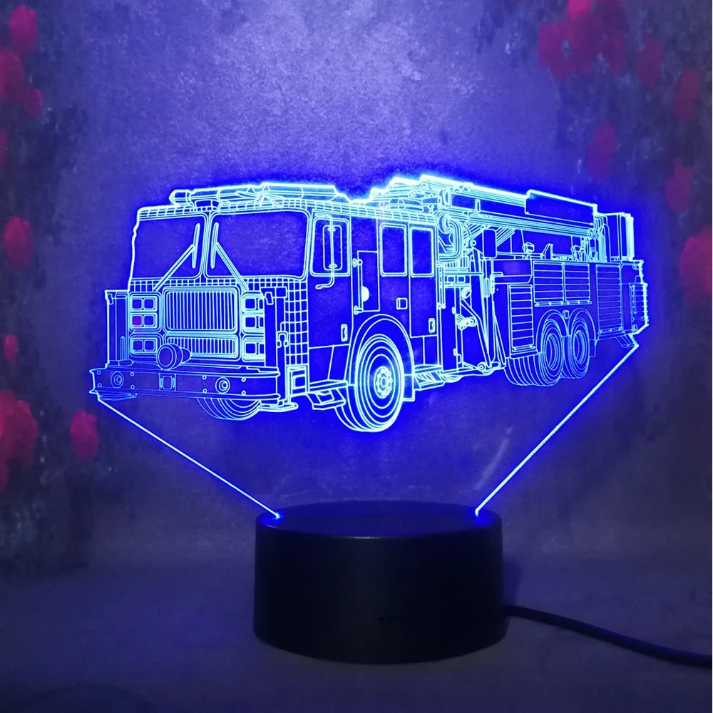 Крутой 3D ночник с пожарной машиной светодиодный сенсорный пульт 7 цветов USB
