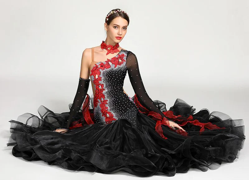 Standard Ballroom Dresses Women Long Sleeve Black Waltz Dancing Skirt High Quality Ballroom Competition Dance Dress