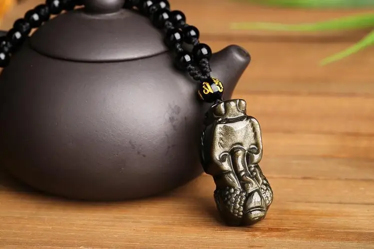 Unique Natural Gold Obsidian Black Jade Pendant Chinese Dragon Pixiu amulet | Украшения и аксессуары