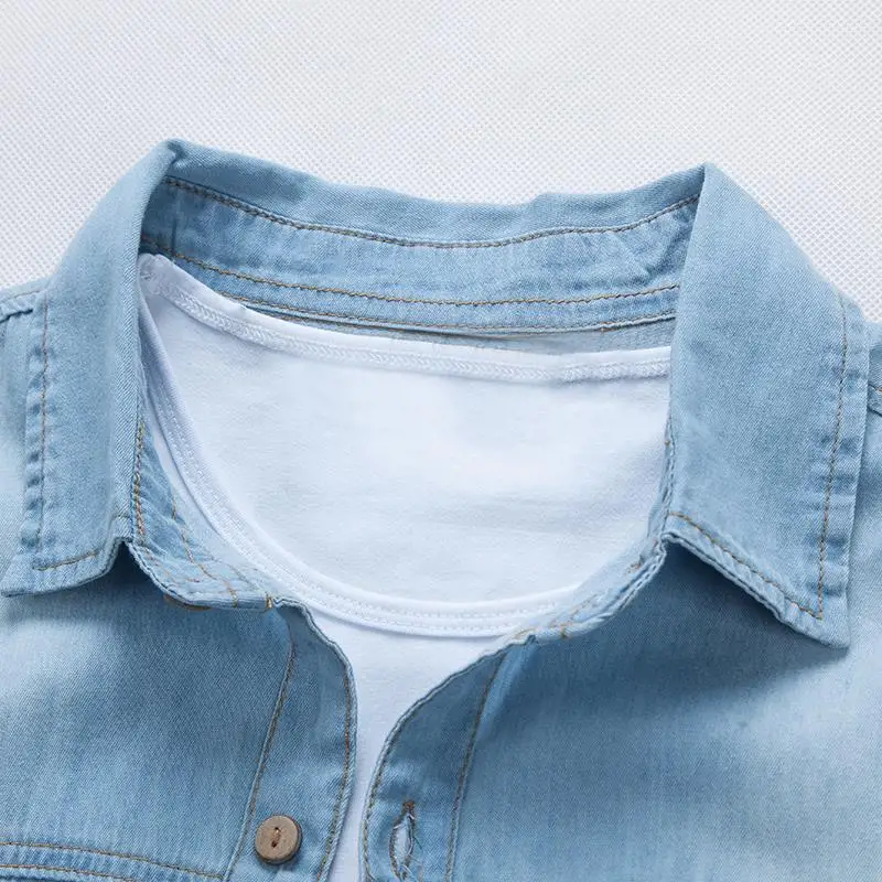 KENNTRICE джинсовая рубашка Мужчины Короткий Рукав Рубашки Старинные Джинсы мужская