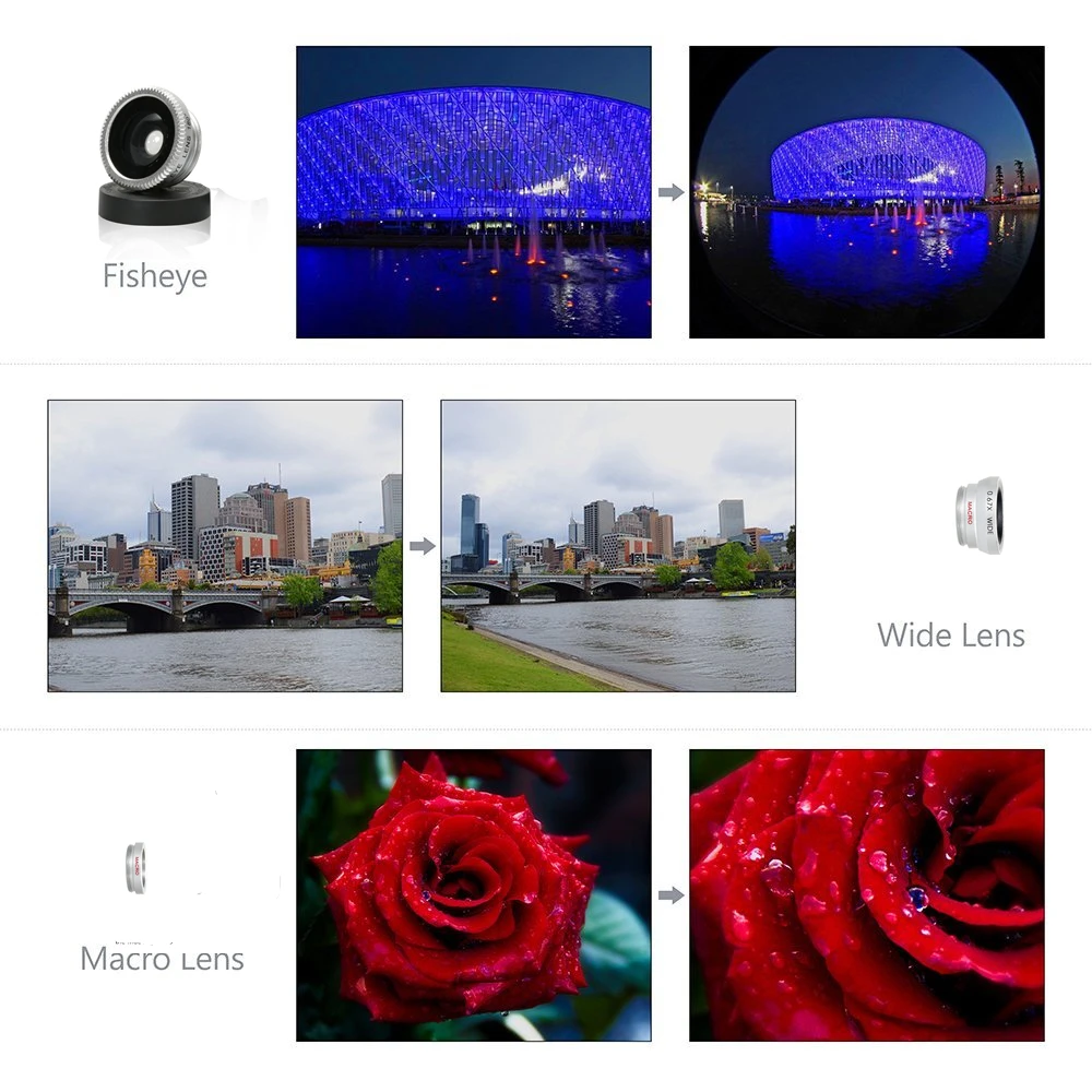 Универсальный зажим 3 в 1 Рыбий глаз объектив рыбий + широкоугольный макро