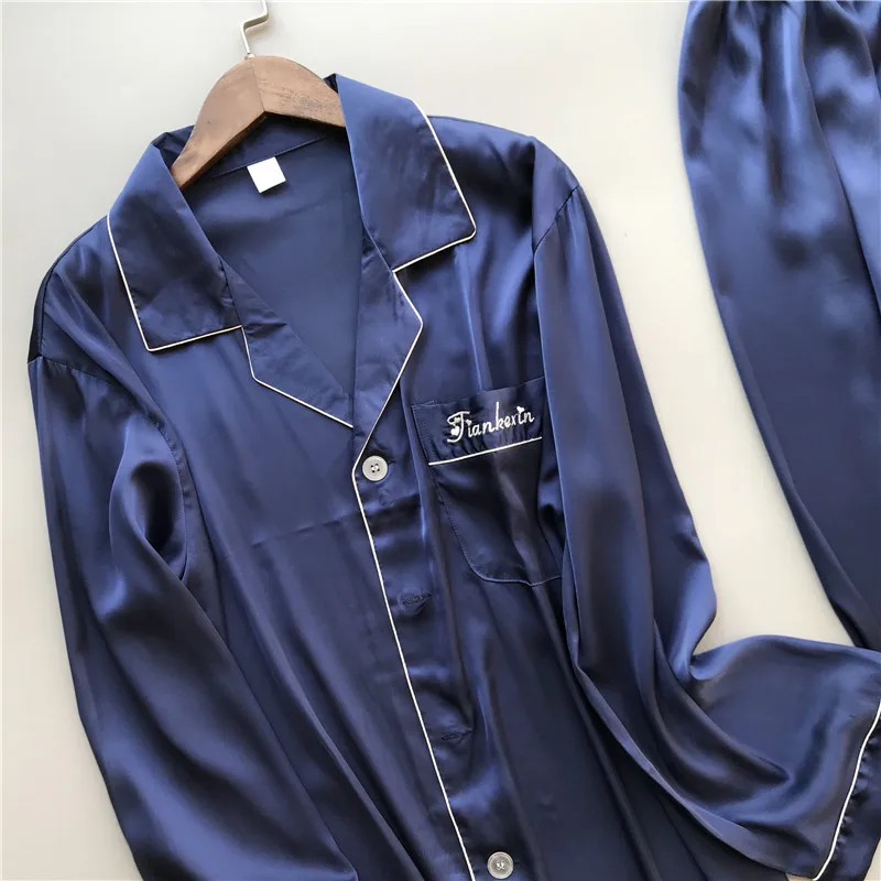 

L-3XL plus size pajamas men spring autumn pajama set long sleeve silk satin pijamas casual male nightwear suit pyjama homme